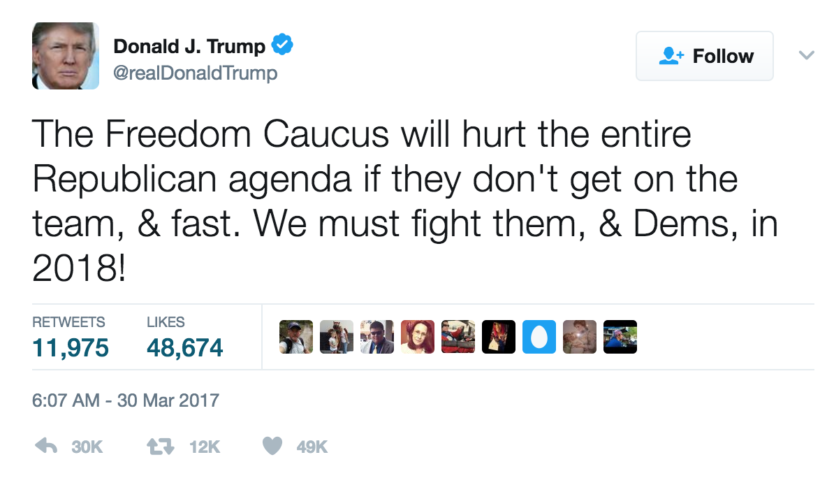 trump tweet freedom caucus
