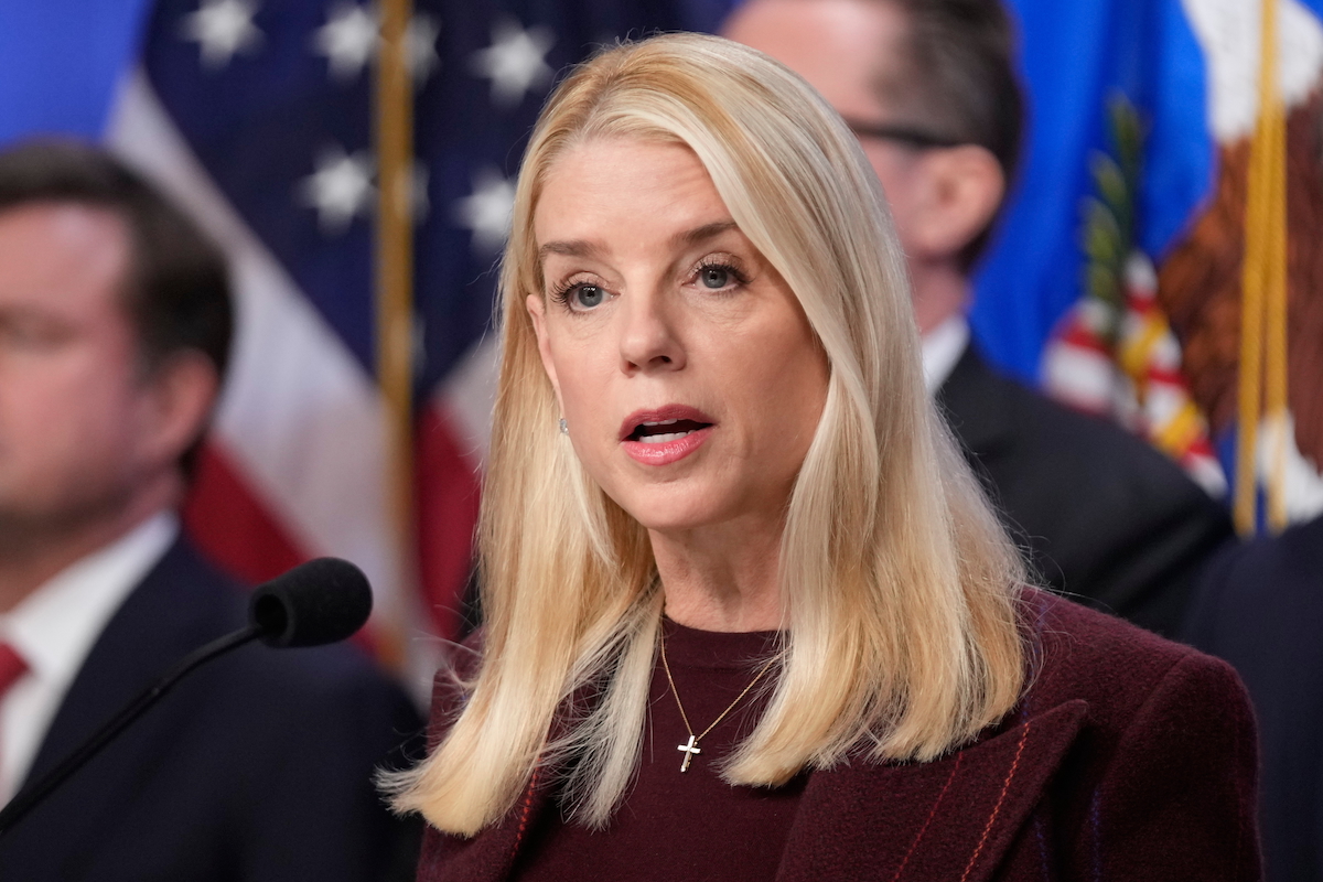 close up of Pam Bondi at a press conference