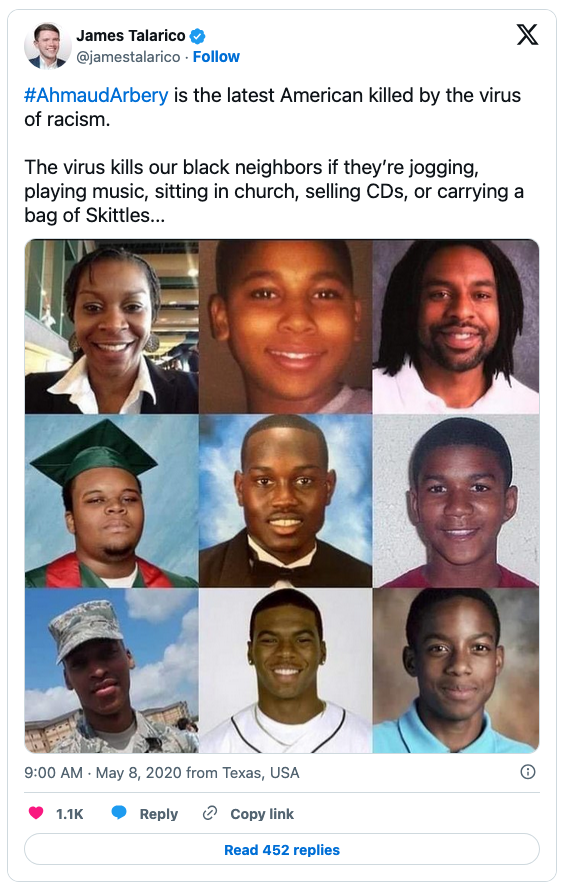 A collage of nine portraits of young Black men and boys, each representing victims of racism and violence. The images highlight the theme of societal issues surrounding discrimination and racial profiling.