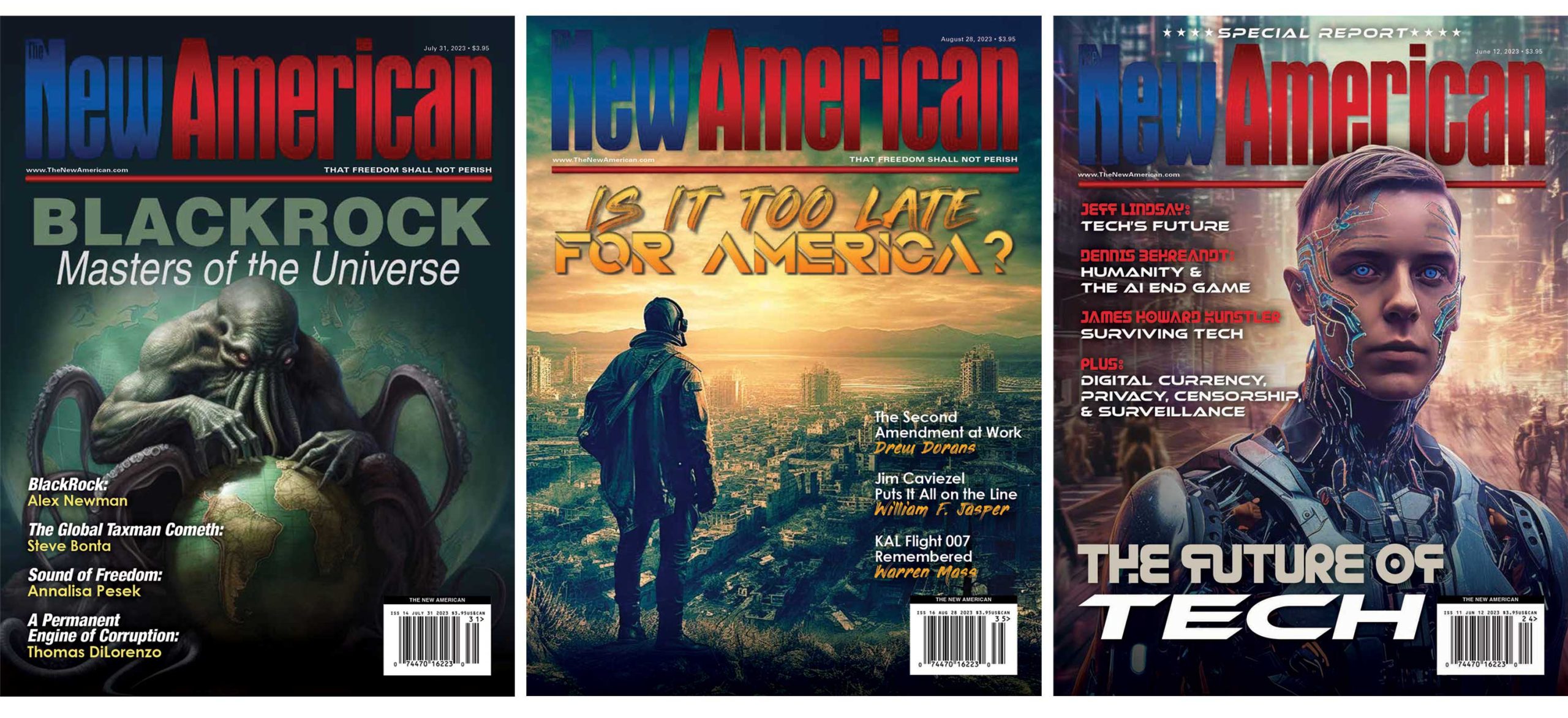 New American covers created with AI graphics.