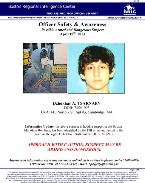 Dzhokhar Tsarnaev FBI poster