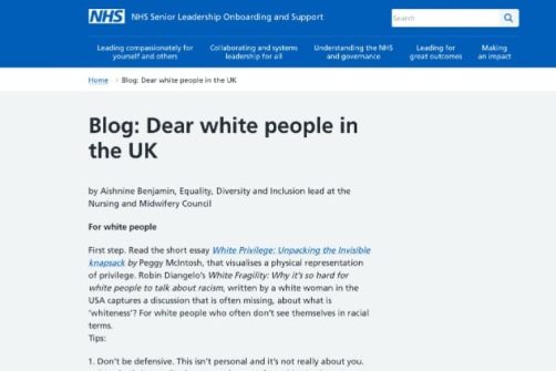 Britain’s National Health Service Lectures White People on Their “Racism”