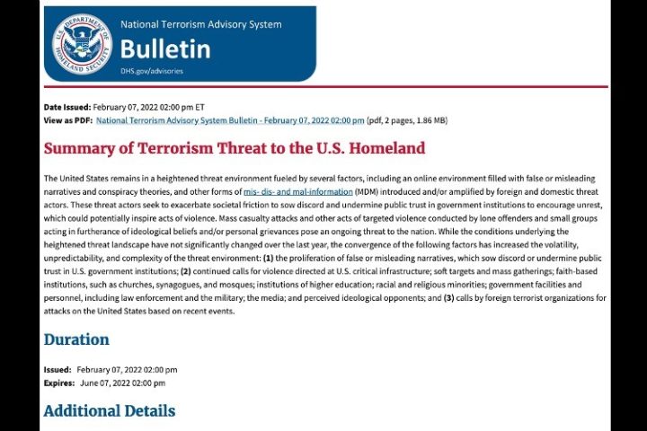 DHS: “False Narratives” About China Virus, Biden Victory, a Possible Terror Motive
