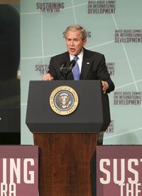 Bush Pushes Foreign Aid, Despite Economic Woes