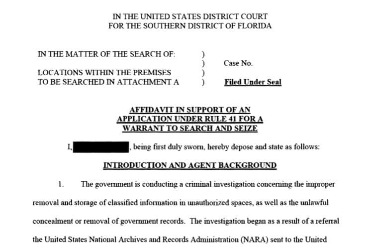 Heavily Redacted Affidavit Reveals Little