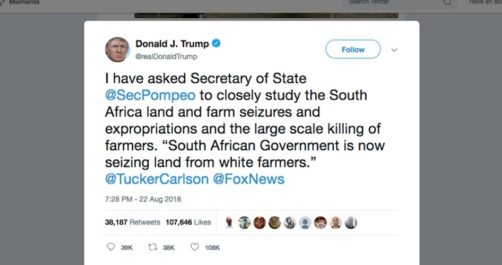 Trump Tweets About South Africa, Left Melts Down Again