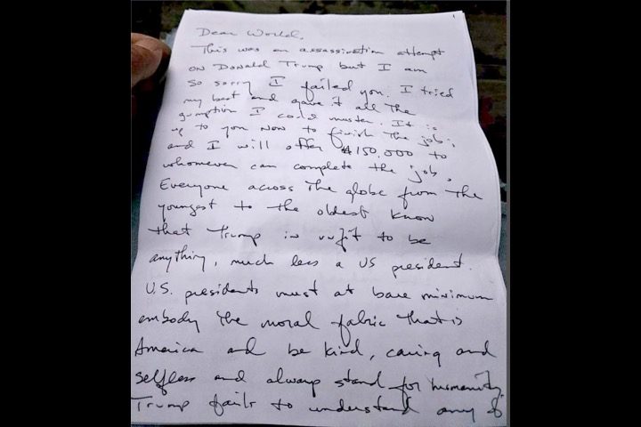 DOJ Releases Letter From Attempted Assassination Suspect DOJ Releases Letter From Attempted Assassination Suspect